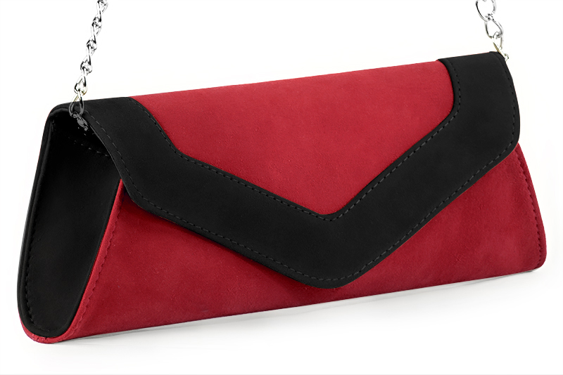 Cardinal red and matt black women's dress clutch, for weddings, ceremonies, cocktails and parties. Front view - Florence KOOIJMAN